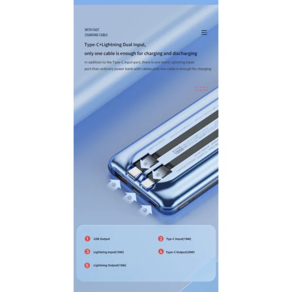 my-11134201-7rash-m2xq544dw0mtaa.webp Yoobao Fast Charging Powerbank Built in Cables Lightning & Type C - LC2PRO (10000mAh)